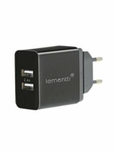 Adaptor priza Lemontti LIR2UN24A, 2.4 A, Dual USB, plastic, Negru