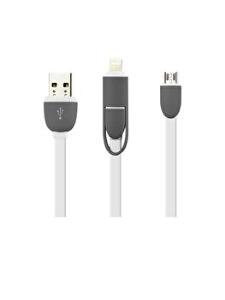 Cablu de date MRG 0166, 100 cm, USB + MicroUSB + Lightning, fir plat, Alb