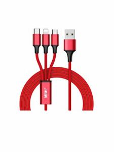 Cablu de date MRG 0533, 120 cm, USB + MicroUSB + Lightning + Type C, nylon impletit, Rosu