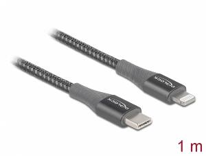 Cablu de date si incarcare USB Type-C la Lightning MFI Gri 1m, Delock 86631