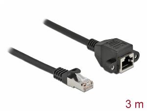 Cablu prelungitor retea RJ45 S/FTP Cat.6A 3m Negru, Delock 87003