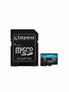 Card de memorie Kingston Canvas Go! Plus,MicroSDXC, 64 GB, UHS-I, Class 10, U3, V30, A2 + Adaptor microSD, Negru