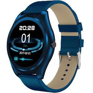 Ceas Smartwatch iUni N3 Plus, Curea Piele, BT, 1.3 Inch, IOS si Android, Blue