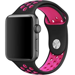 Curea pentru Apple Watch 38 mm Silicon Sport iUni Black-Dark Pink