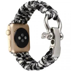 Curea pentru Apple Watch 42 mm iUni Elastic Paracord Rugged Nylon Rope, Black and White