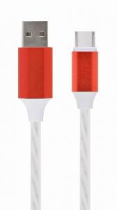 Cablu USB 2.0 la USB type C LED light effect 1m. Gembird CC-USB-CMLED-1M-red