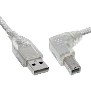Cablu de imprimanta USB-A 2.0 la USB-B drept/unghi 90 grade dreapta 1m Transparent, InLine IL34519R