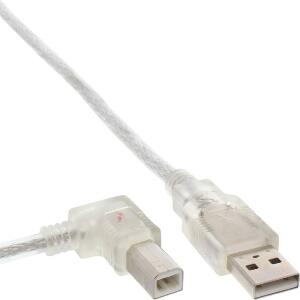 Cablu de imprimanta USB-A 2.0 la USB-B drept/unghi 90 grade stanga 1m Transparent, InLine IL34519L