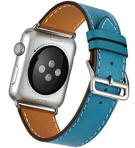 Curea pentru Apple Watch 44mm piele iUni Single Tour Albastru
