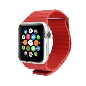 Curea piele pentru Apple Watch 44mm iUni Red Leather Loop