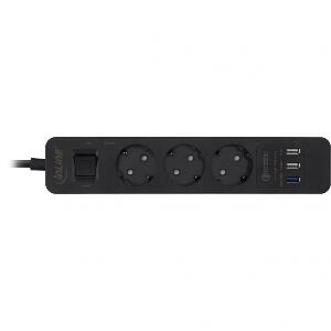 Prelungitor cu 3 x Schuko + 3 x USB-A Quick Charge 1.5m negru, InLine IL16491S