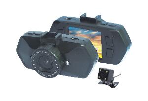 Camera Video Auto Dubla, Obiectiv 120° Superangular FullHD 1080p Techstar® RLDV 204, Ecran 2