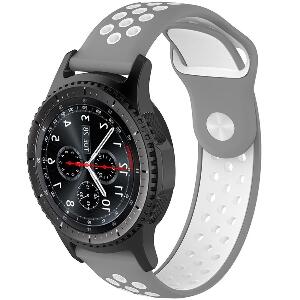 Curea ceas Smartwatch Samsung Gear S2, iUni 20 mm Silicon Sport Grey-White