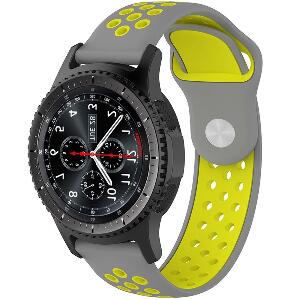 Curea ceas Smartwatch Samsung Gear S3, iUni 22 mm Silicon Sport Grey-Yellow
