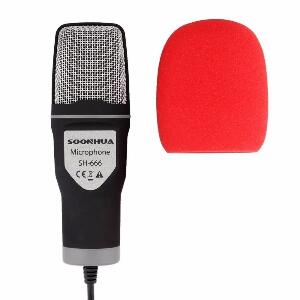 Microfon Profesional SH666 Techstar® Rosu, Inregistrare Vocala Si Karaoke, Negru