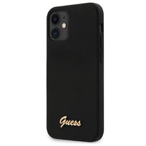 Husa Premium Originala Guess iPhone 12 Mini ,colectia Silicon Script Logo ,negru-guhcp12slslmgbk