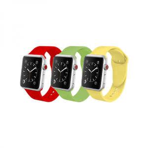 Set 3 curele din silicon cu conectori pentru Apple Watch 1 / 2 / 3 / 4 series 42 / 44 mm rosu galben verde