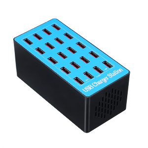Statie de incarcare 100W Smart cu 20 porturi USB 5V 20A si ventilator albastru