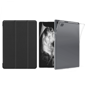 Set 3 in 1 pentru Samsung Galaxy Tab A7 T500/T505 10.4 inch cu husa carte husa silicon si folie protectie ecran negru