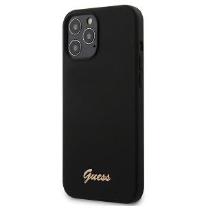 Husa Premium Originala Guess iPhone 12 Pro Max ,colectia Silicon Script Logo ,negru-guhcp12llslmgbk