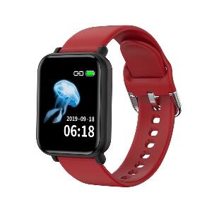 Ceas Smartwatch Techstar® R16, 1.3 inch IPS, Bluetooth 4.0 + EDR, Monitorizare Tensiune, Puls, Oxigen Sange, Pasi, Traseu, Rosu