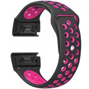 Curea ceas Smartwatch Garmin Fenix 3 / Fenix 5X, 26 mm iUni Silicon Sport Negru-Roz