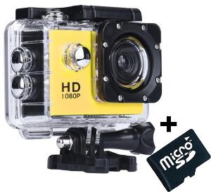 Camera Sport iUni Dare 50i HD 1080P, 12M, Waterproof, Galben + Card MicroSD 8GB Cadou