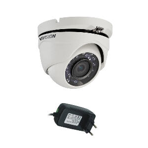 Camera supraveghere Dome Hikvision TurboHD DS-2CE56C0T-IRMF, 1 MP, IR 20 m, 2.8 mm + alimentator