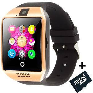 Smartwatch cu telefon iUni Q18, Camera, BT, 1,5 inch, Auriu + Card MicroSD 4GB Cadou