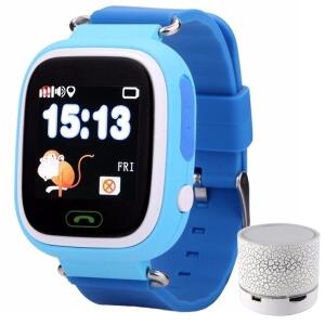 Ceas Smartwatch cu GPS Copii iUni Kid100, Touchscreen, BT, Telefon incorporat, Buton SOS, Blue + Boxa Cadou