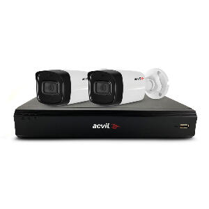 Sistem supraveghere exterior basic Acvil Pro ACV-B2EXT80-2MP-A-V2, 2 camere, 2 MP, IR 80 m, 3.6 mm, audio prin coaxial, PoS, microfon