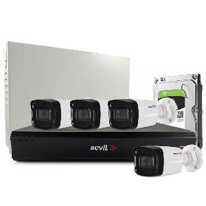 Sistem supraveghere exterior middle Acvil Pro Starlight ACV-M4EXT40-2MP, 4 camere, 2 MP, IR 40 m, 2.8 mm, POS, audio prin coaxial