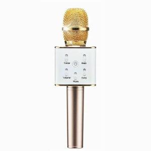 Microfon Profesional Karaoke Smart Q7 Auriu Hi-Fi, Wireless Bluetooth 4.1 Cu Difuzor Si Acumulator