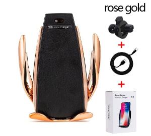 Suport Auto cu Incarcare Wireless -Smart Sensor Car Wireless Charger S5, Rose Gold