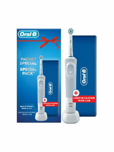 Set periuta de dinti electrica adulti + Travel Case Oral-B Vitality D100 Sensi Ultra Thin, 1 capat, 1 program, 81722641, Alb