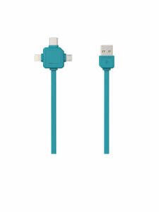 Cablu USB-C / micro-USB / Lightning - 1,5m - Albastru (teal)