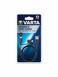 Cablu 2 in 1 cu port Micro USB, VARTA, conector Type C, 57948, Negru
