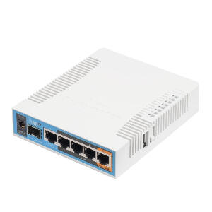 Router wireless dual band MikroTik hAP ac RB962UIGS-5HACT2HNT, 2.4/5 GHz, 300/1300 Mbps, 5x10/100/1000 Mbps, port SFP, PoE pasiv