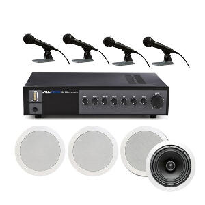 Sistem boxe conferinta Basic 1, 4 difuzoare plafon, 4 microfoane, 120 mp
