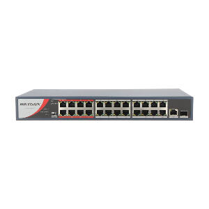 Switch cu 24 porturi Hikvision DS-3E0326P-E/M(B), 1 port SFP, 8.8 Gbps, 6.547 Mpps, 4.000 MAC, PoE, fara management