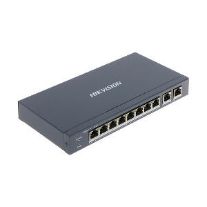 Switch cu 8 porturi Hikvision DS-3E0310P-E/M, 2 porturi Gigabit, 5.6 Gbps, 4.1664 Mpps, 16.000 MAC, fara management