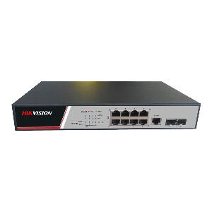 Switch cu 8 porturi Gigabit Hikvision DS-3E2510P, 2 porturi SFP, 1 port console, 20 Gbps, 15 Mpps, 8.000 MAC, PoE, cu management