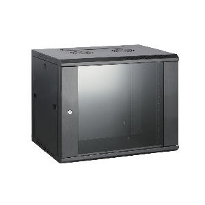 Cabinet rack metalic SMK6406, usa din sticla, montaj perete, laterale detasabile, 6U