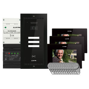 Kit videointerfon Electra Touch Line Smart+ VKM.P3FR.T7S4.ELB, RFID, 3 familii, ingropat, 7 inch