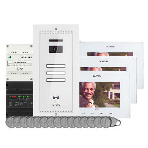 Kit videointerfon Electra Touch Line Smart+ VKM.P3FR.T7S4.ELW, RFID, 3 familii, ingropat, 7 inch