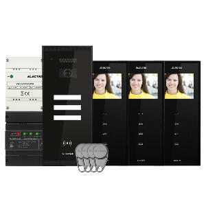 Set videointerfon Electra Smart VID-ELEC-21, RFID, 3 familii, aparent, 3.5 inch