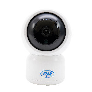 Camera supraveghere video PNI IP390T 1080P cu PTZ WiFi H264+ suporta microSD 128GB, Night Vision, aplicatia Tuya, P2P, Android, iOS, pentru interior, rotire dupa miscare, alarma la miscare