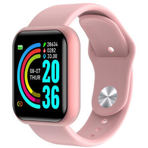 Ceas smartwatch L18, Bluetooth, Pedometru, Monitorizare Somn Puls Activitati Puls Oxigen, Notificari, Pink