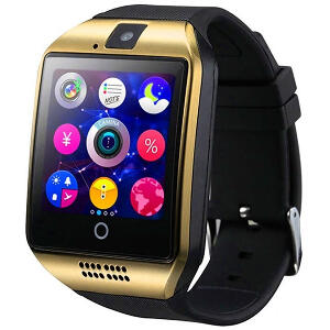 Ceas smartwatch Q18, suport SIM, 1.54-inch, Bluetooth, Camera foto, Metalic, Gold