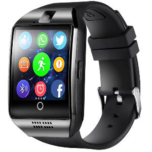 Ceas smartwatch Q18, suport SIM, 1.54-inch, Bluetooth, Camera foto, Metalic, Negru